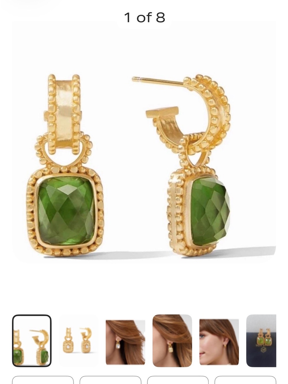 Julie Vos Gold-tone Drop Earrings with Green Cushion Stones